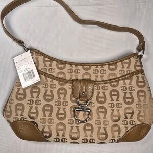 NWT Vintage Etienne Aigner Logo Collection Tan Canvas Bag Silver Tone Hdw #37624